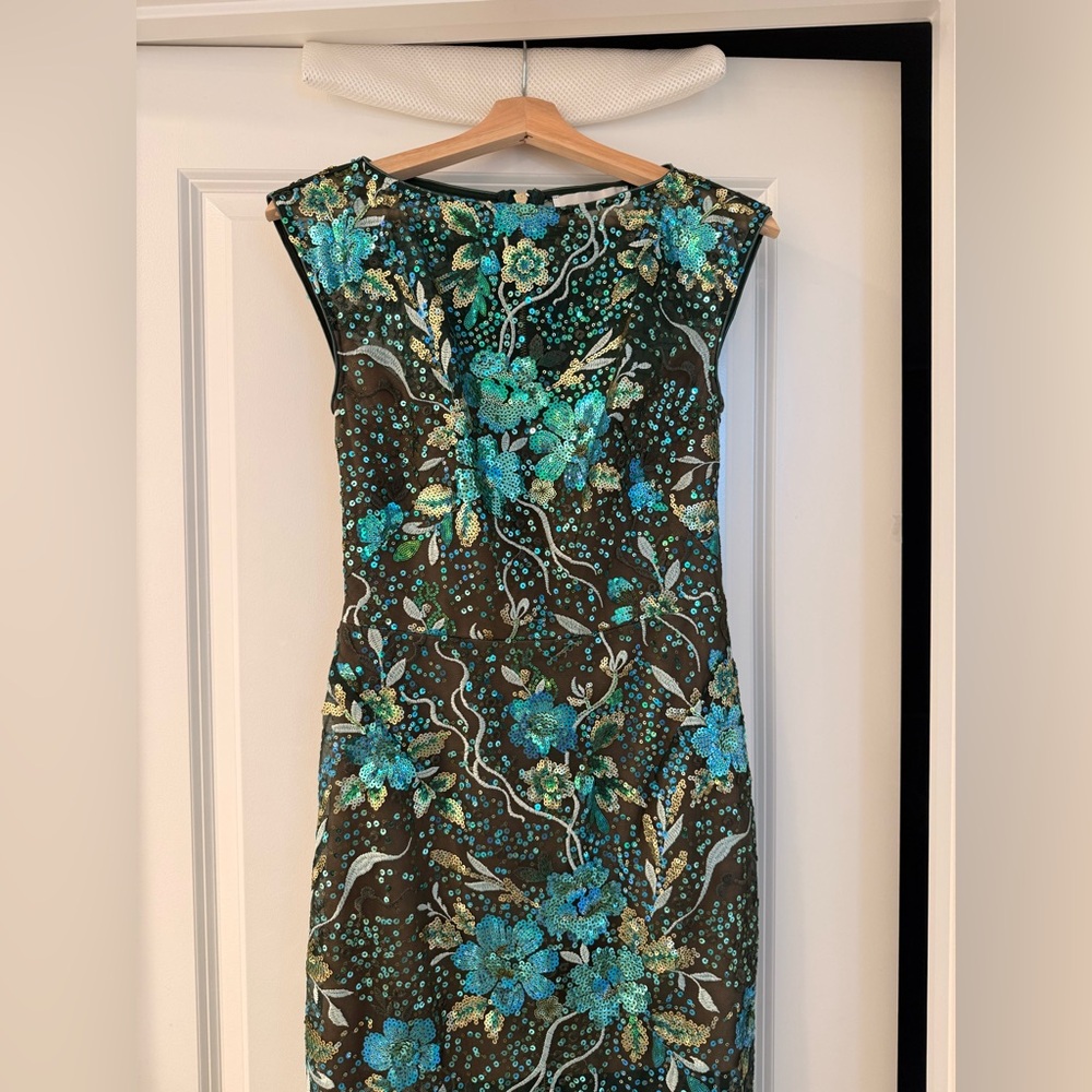 NWOT BRONX AND BANCO Violet Teal Maxi Dress , Elegant Floral Evening Gown - Picture 6 of 14